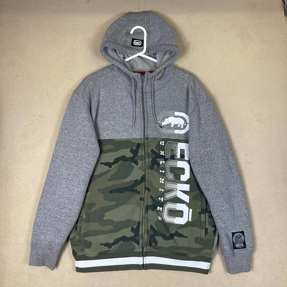 Camo Other - Ecko Unltd Hoodie Jacket Adult Large Gray/Camo Heavyweight Full Zip Mens‎